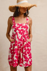 Floral Prints Tuck Detail Short Overall With Pockets BiBi